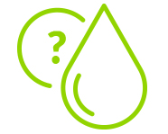 FAQs icon of droplet and question mark.