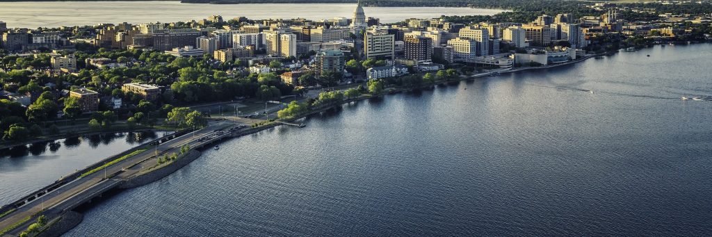 Aerial view of Madison and lakes featuring annexations to the District boundaries for developers.