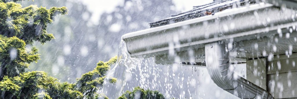 Excess stormwater and groundwater in a building's gutter demonstrating inflow and infiltration to the District.