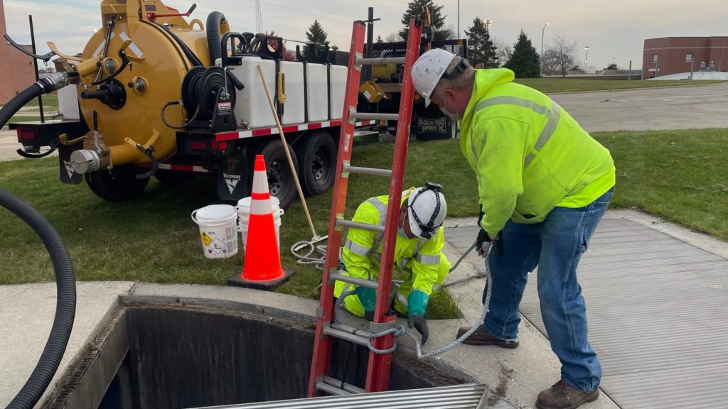 Preparing safety precautions for cleaning the grit basins.