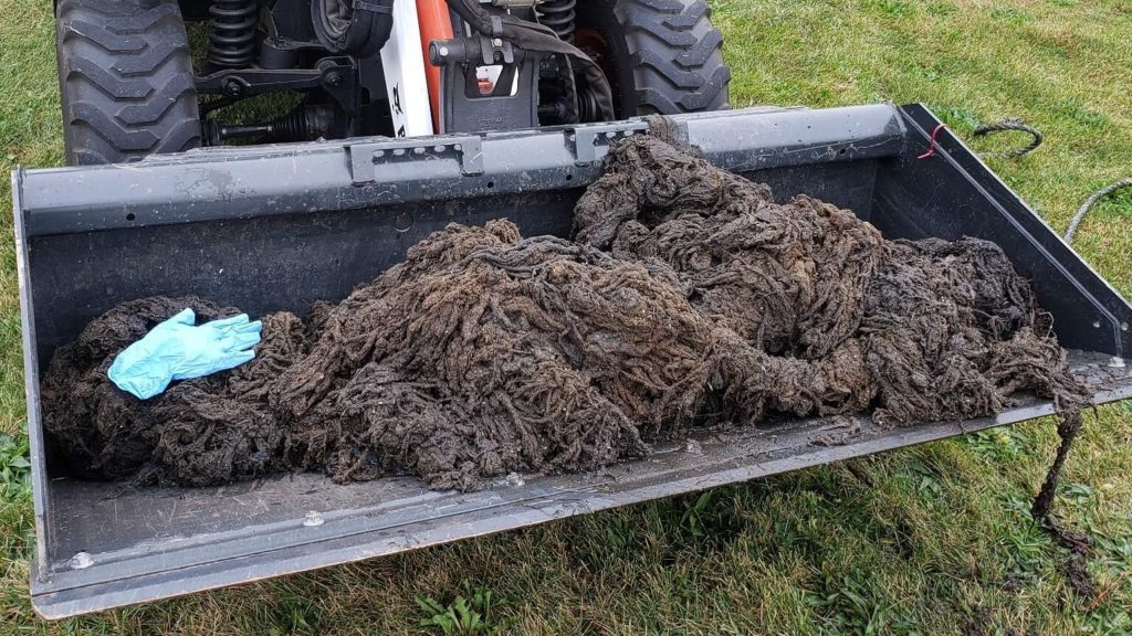 A mass of rags and unflushable wipes extracted from Grit Basin 1.