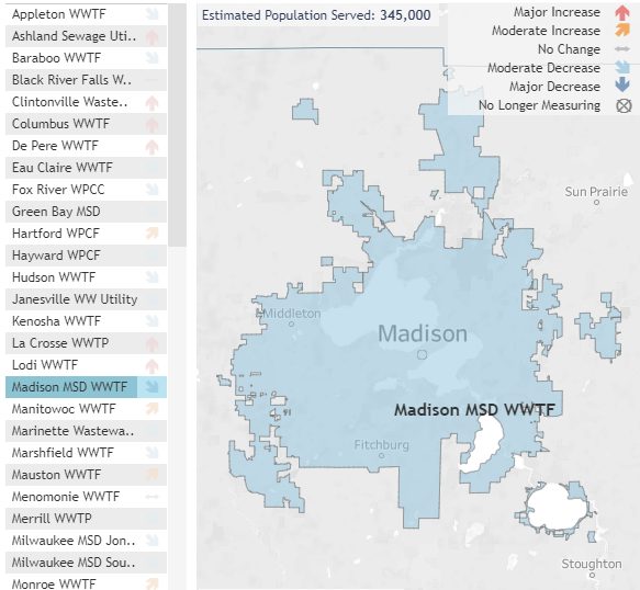 A screenshot of the Madison Metropolitan Sewerage District COVID-19 monitoring and wastewater surveillance.