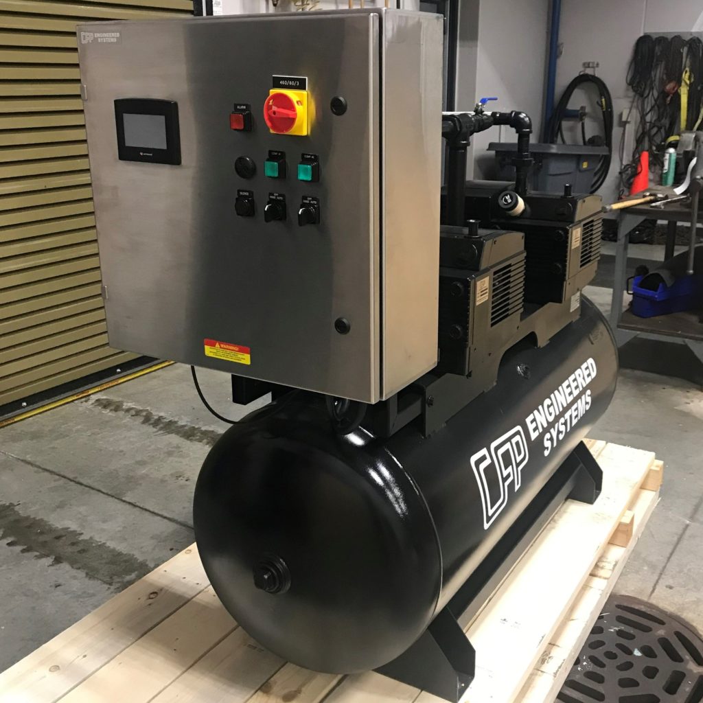 The District's new air compressors for the scum ejectors, with a programmable panel to provide alarming, run-time data and alternating equipment rotations.