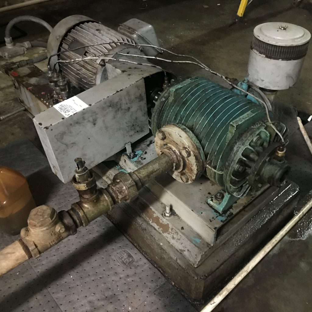 50-year-old rotary vane compressor for the east side treatment plant scum ejectors, replaced in 2022 as part of reliability centered maintenance.