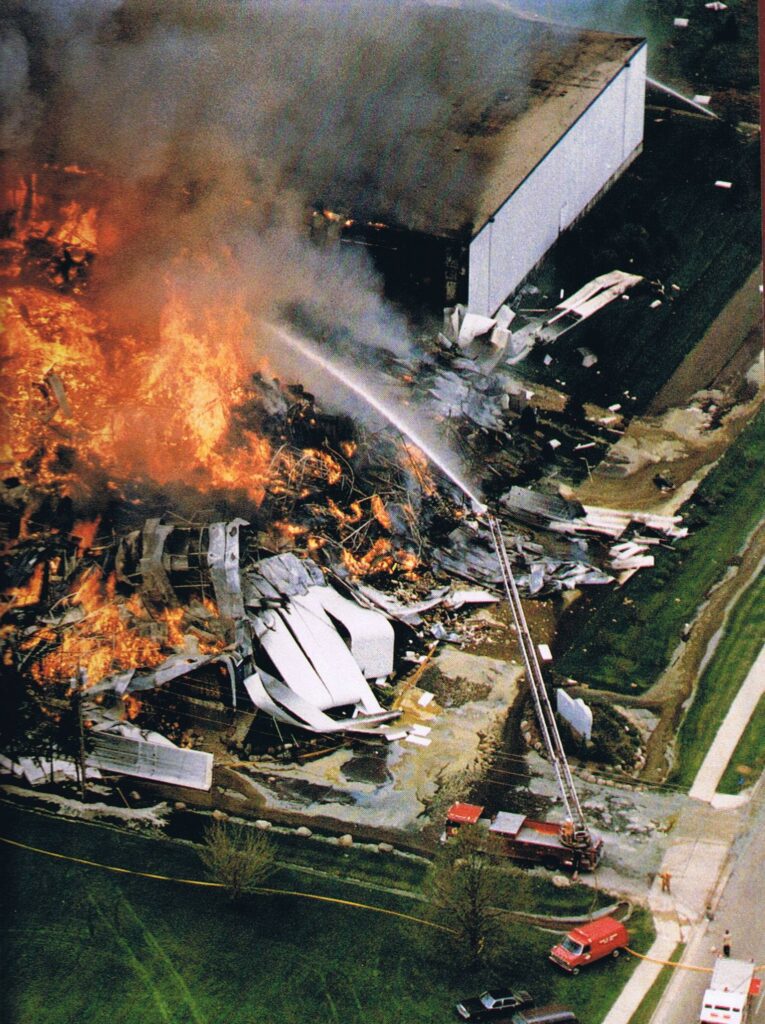 Butter, food products and water flow from the CSW blaze in a powerful aerial photo. Credit: City of Madison - Fire