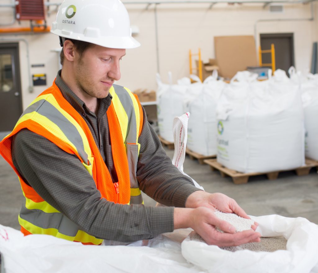 Ostara Worker Holding Struvite