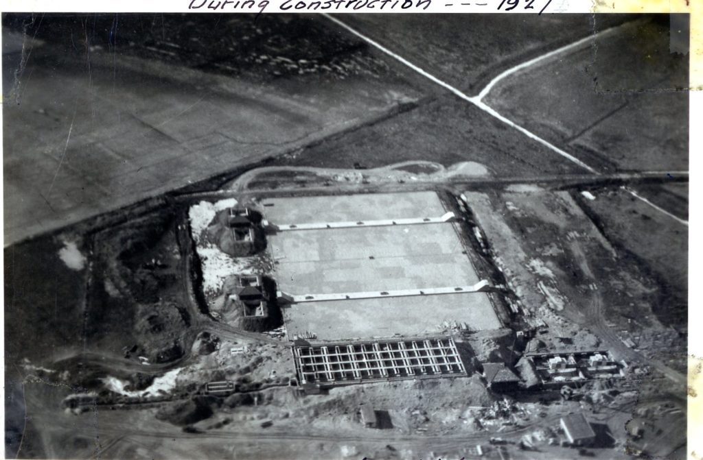 A photograph of the 1927 construction site for the Nine Springs Wastewater Treatment Plant in Madison.