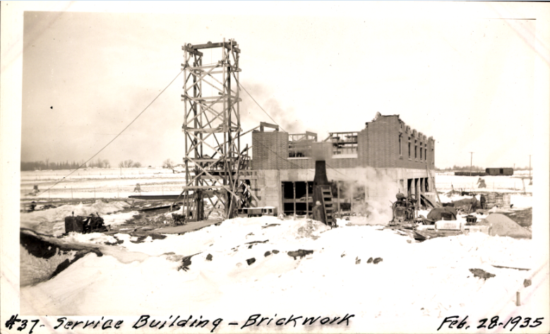 Construction of the Service Building at the plant in 1935.