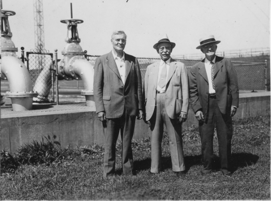 Commissioners H.J. Hunt, John White and Frank Blied at the Nine Springs plant in 1944.
