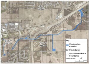 Map of the construction corridor for Pumping Station 17 Force Main Relief in Verona, Wisconsin.