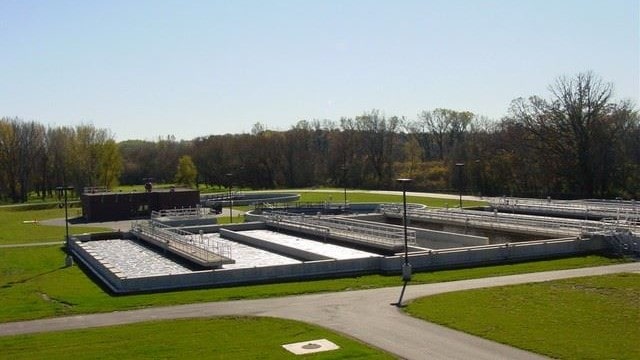 View of the aeration tanks at the Sun Prairie Water Pollution Control Facility.