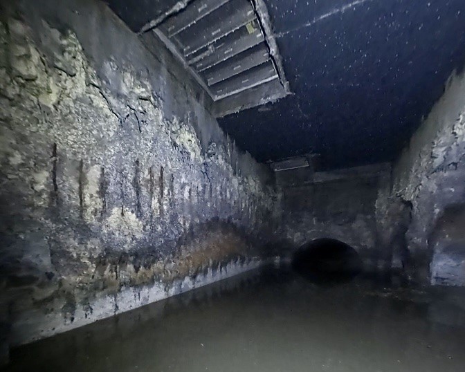 An additional inspection in 2024 showed the concrete deterioration inside the flow splitter had worsened since the 2021 inspection.