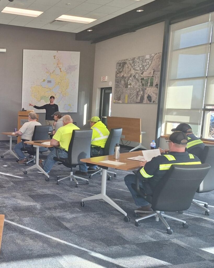 Matt Rodenkirch presents the shutdown workflow to staff in January.