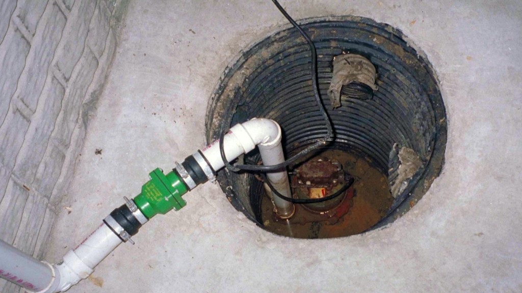 A properly connected sump pump in a basement.