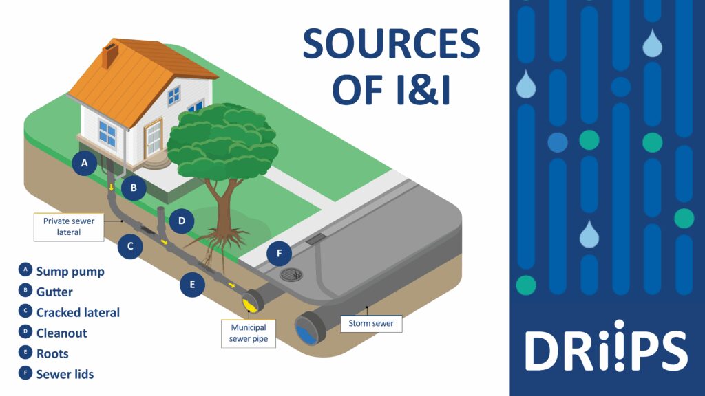 A DRIIPS graphic showing sources of inflow and infiltration (I&I).