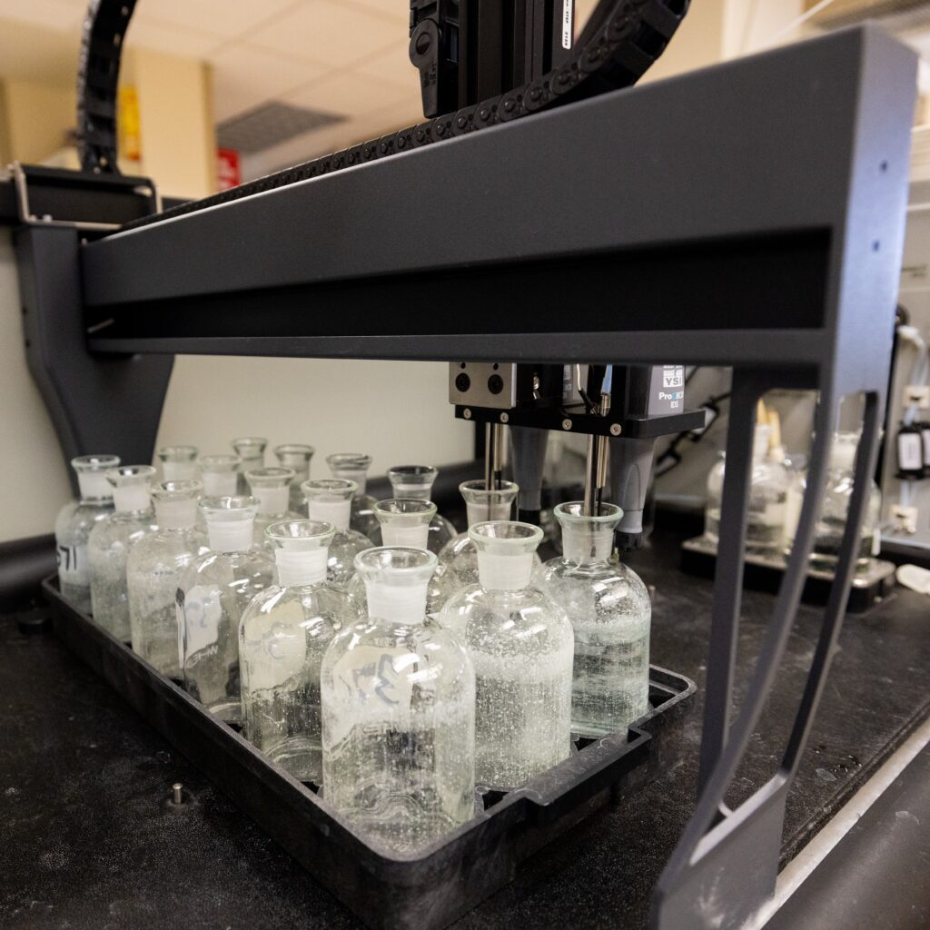 An automated machine filled with glass bottles tests BOD.