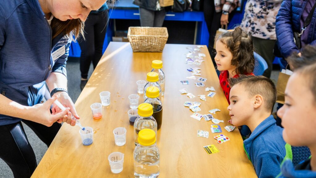A water science experiment in the Educational Lab as part of the Clean Water Showcase event.